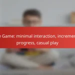 Idle Game: minimal interaction, incremental progress, casual play